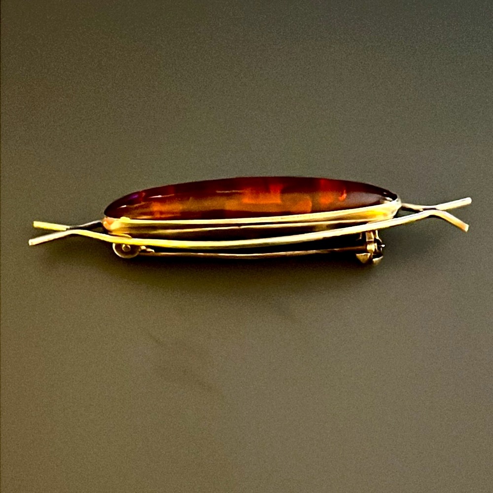 Vintage mid-century modern Scandinavian Amber and silver pin - Picture 3 of 13